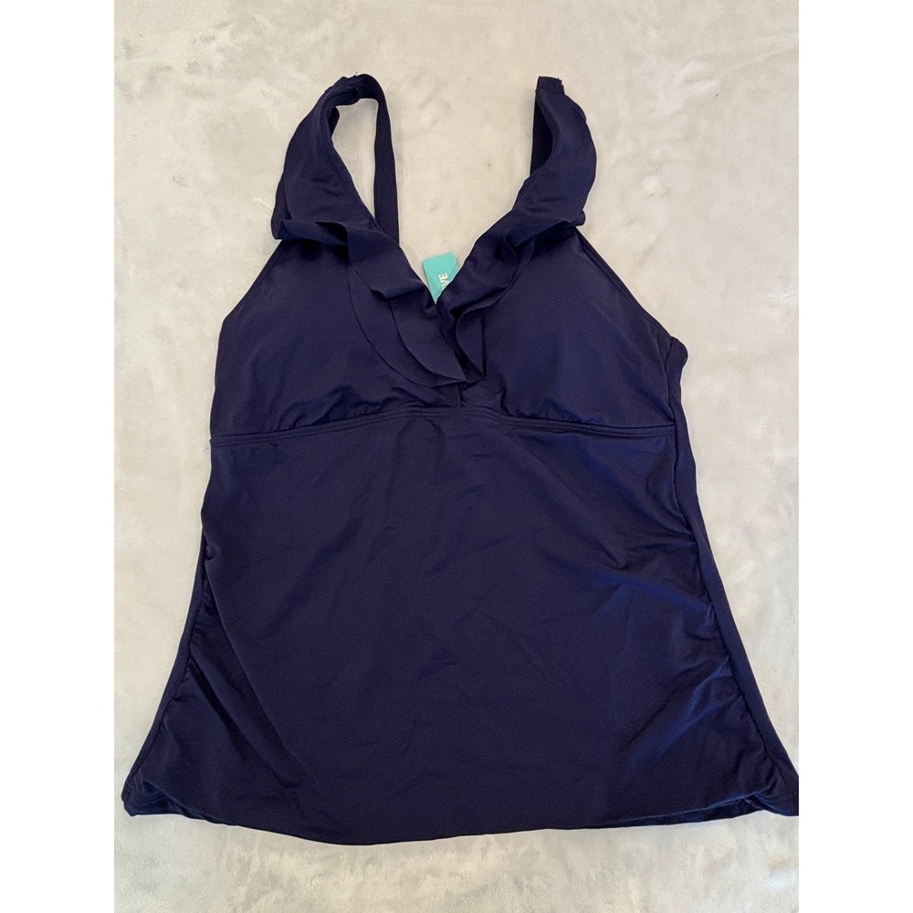Aqua Eve Navy Blue Ruffle Tankini Set Two Piece Swimsuit Skirt Large NWT